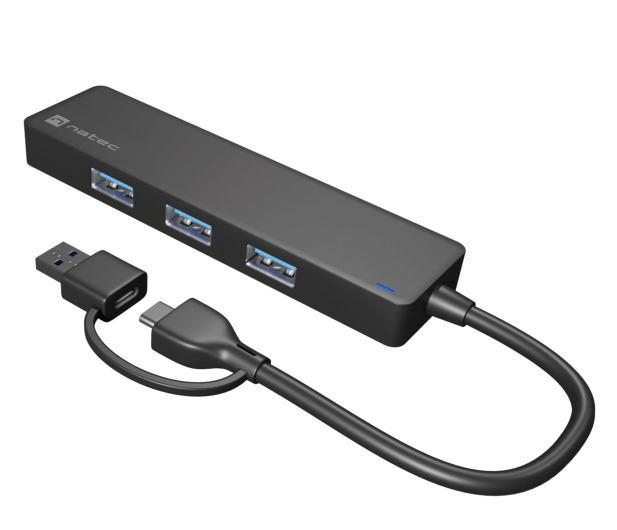 Natec HUB USB-C 3.0 MAYFLY 4-PORTY CZARNY + ADAPTER USB-A - 1470208 - zdjęcie 2